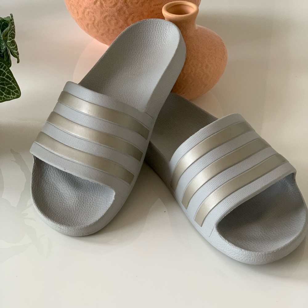 Adidas slides. Grey and silver. Size 7 woman